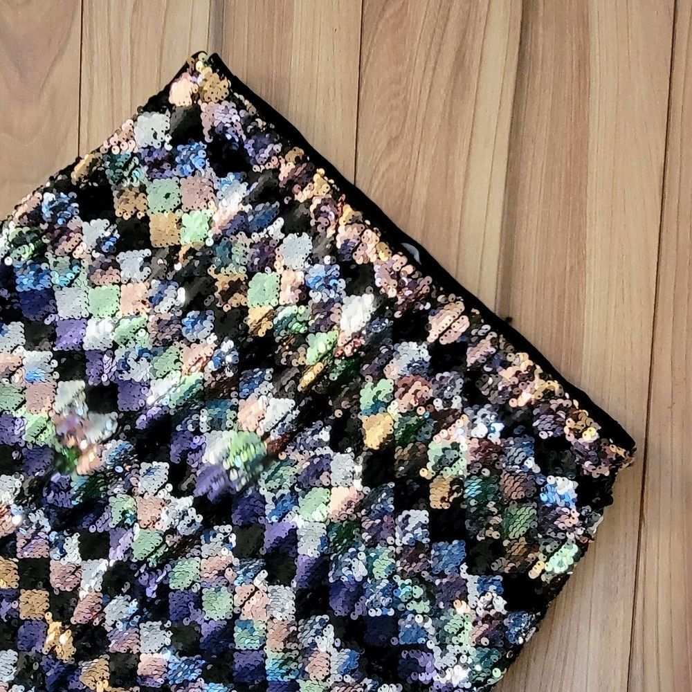 🍍3 For 50🍍Sequin Diamond-Pattern Midi Skirt - Black Multicolor - Picture 9 of 15